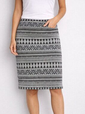 NYCC New York Clothing Co Tribal Patterned Pencil Skirt L | Stretch Black White